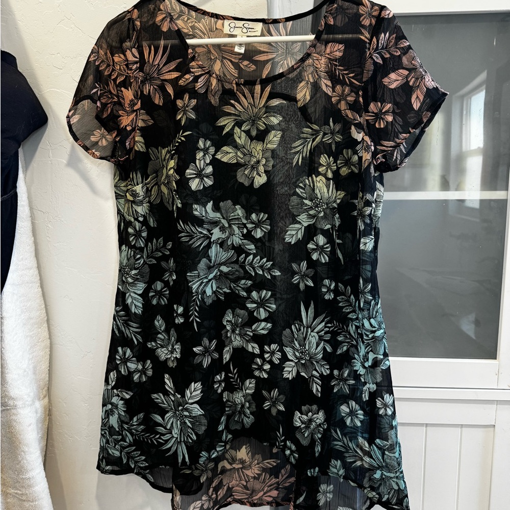 Jessica Simpson Black Floral Sheer Blouse